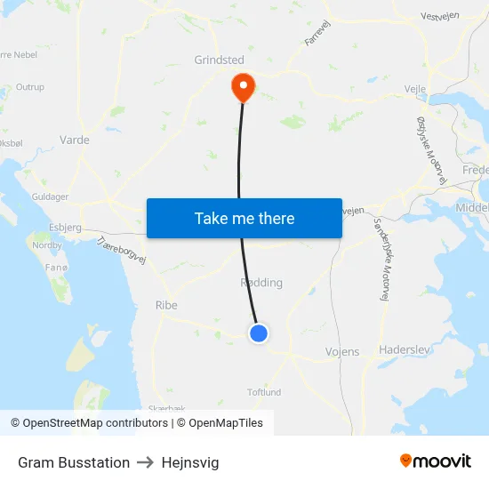 Gram Busstation to Hejnsvig map