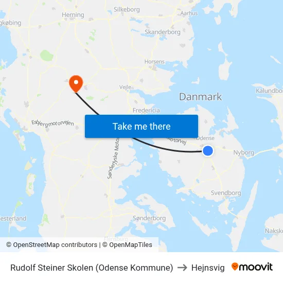 Rudolf Steiner Skolen (Odense Kommune) to Hejnsvig map