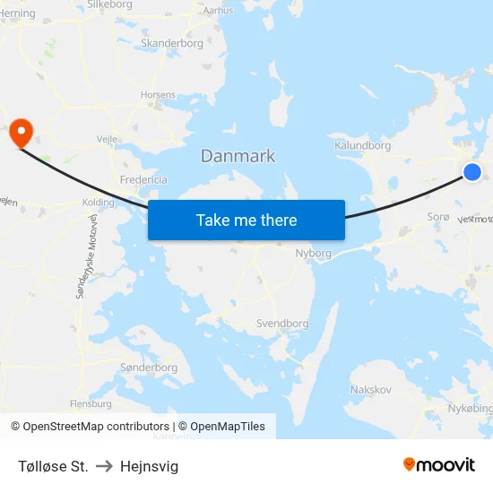 Tølløse St. to Hejnsvig map