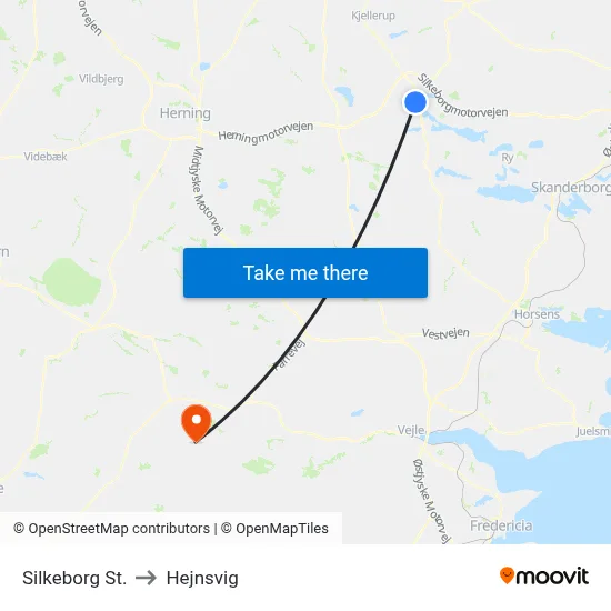 Silkeborg St. to Hejnsvig map