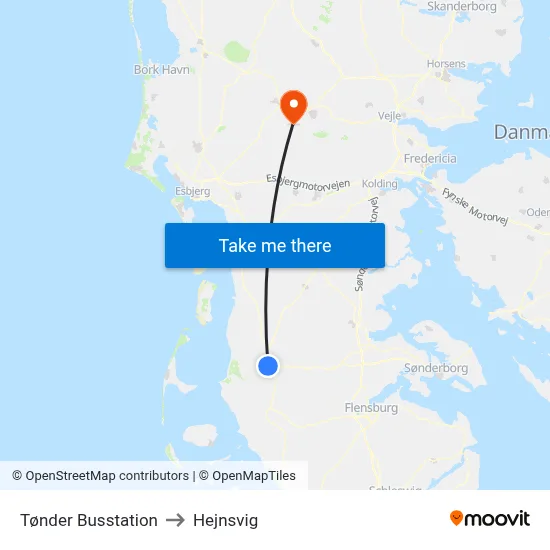 Tønder Busstation to Hejnsvig map