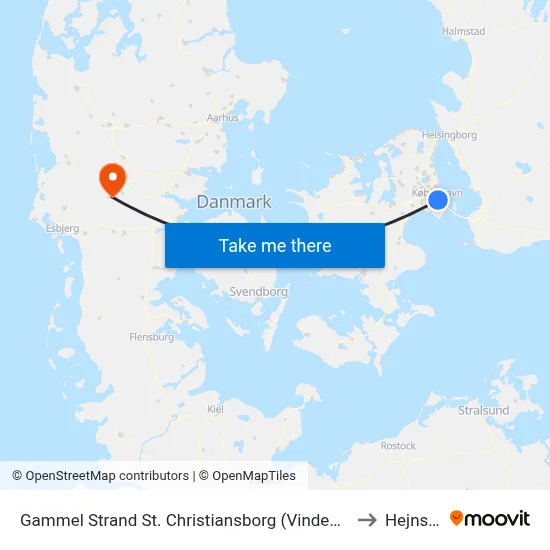 Gammel Strand St. Christiansborg (Vindebrogade) to Hejnsvig map