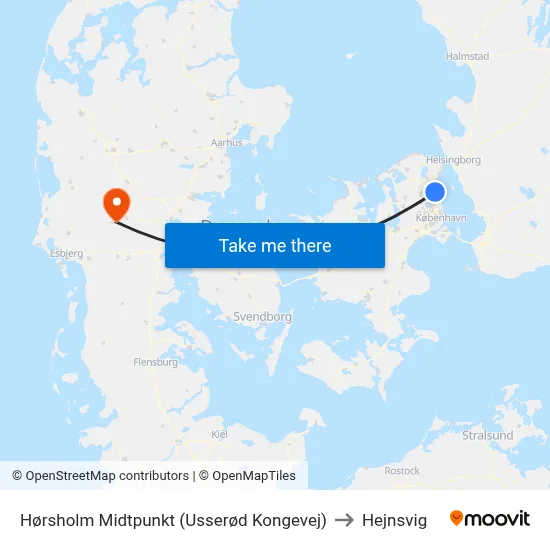 Hørsholm Midtpunkt (Usserød Kongevej) to Hejnsvig map