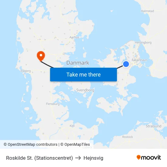 Roskilde St. (Stationscentret) to Hejnsvig map