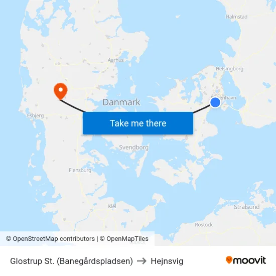 Glostrup St. (Banegårdspladsen) to Hejnsvig map
