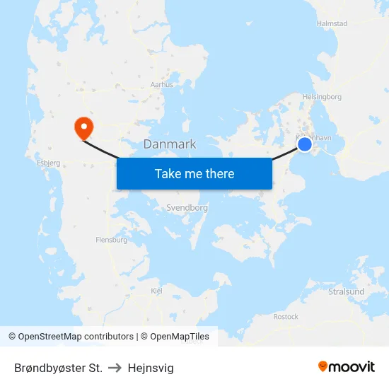 Brøndbyøster St. to Hejnsvig map