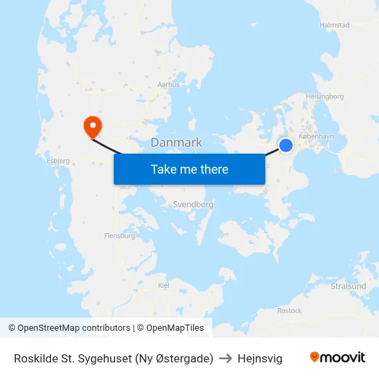 Roskilde St. Sygehuset (Ny Østergade) to Hejnsvig map