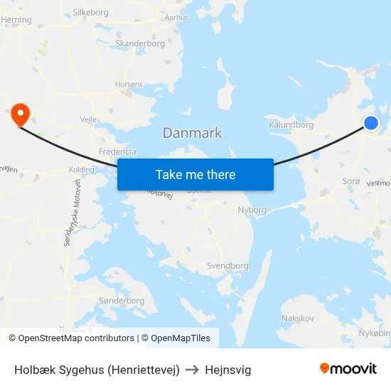 Holbæk Sygehus (Henriettevej) to Hejnsvig map