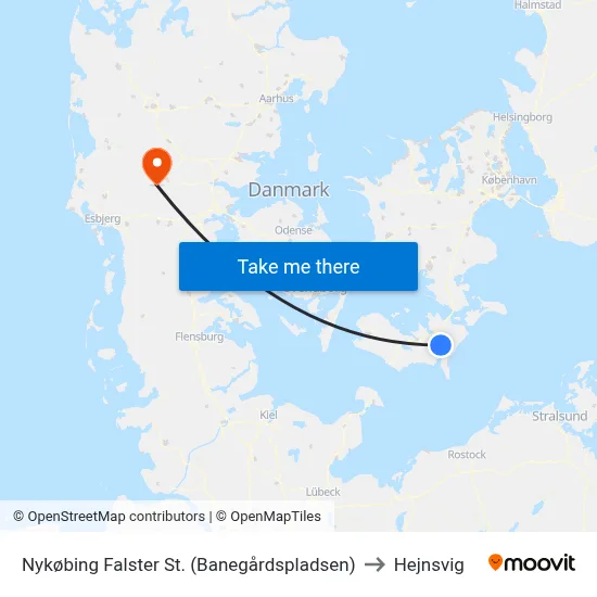 Nykøbing Falster St. (Banegårdspladsen) to Hejnsvig map
