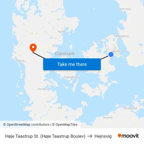 Høje Taastrup St. (Høje Taastrup Boulev) to Hejnsvig map