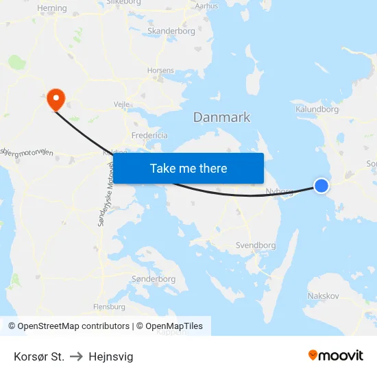Korsør St. to Hejnsvig map