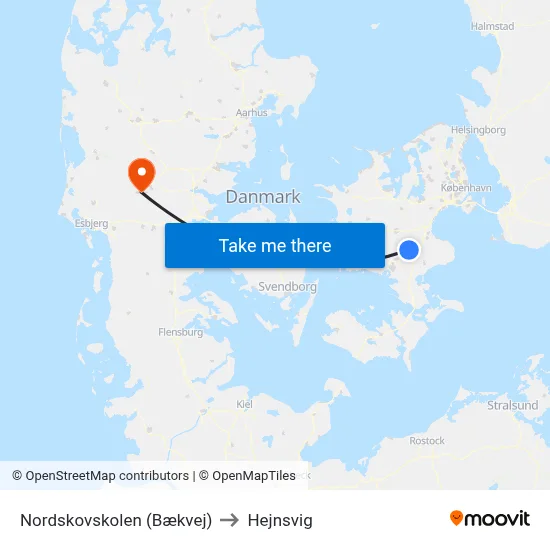 Nordskovskolen (Bækvej) to Hejnsvig map