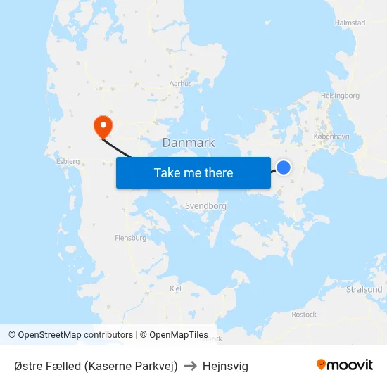 Østre Fælled (Kaserne Parkvej) to Hejnsvig map
