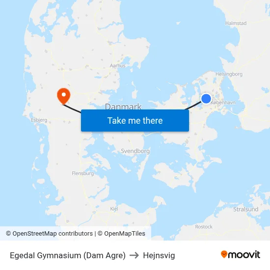 Egedal Gymnasium (Dam Agre) to Hejnsvig map