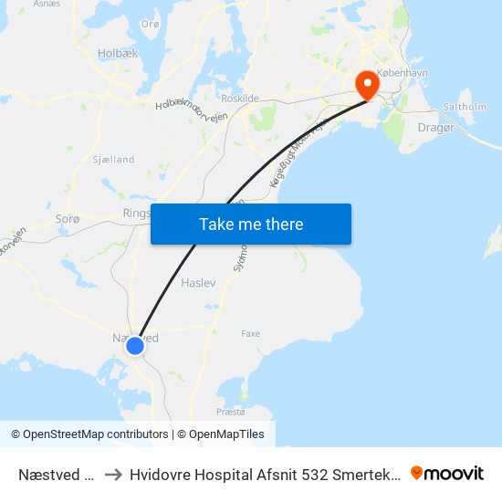 Næstved St. to Hvidovre Hospital Afsnit 532 Smerteklinik map