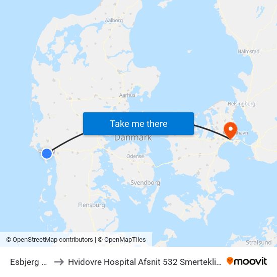 Esbjerg St. to Hvidovre Hospital Afsnit 532 Smerteklinik map