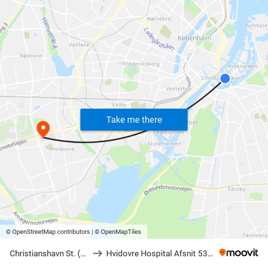 Christianshavn St. (Torvegade) to Hvidovre Hospital Afsnit 532 Smerteklinik map