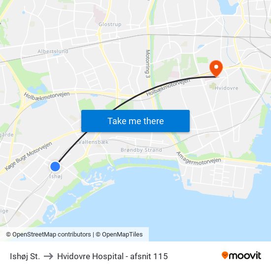 Ishøj St. to Hvidovre Hospital - afsnit 115 map