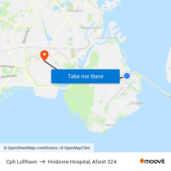 Cph Lufthavn to Hvidovre Hospital, Afsnit 324 map