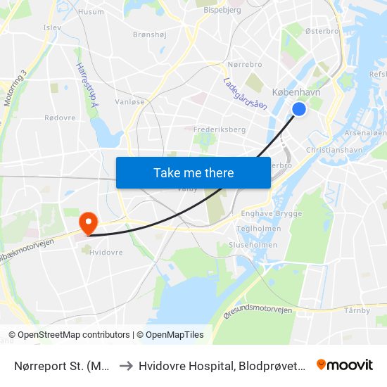 Nørreport St. (Metro) to Hvidovre Hospital, Blodprøvetagning map
