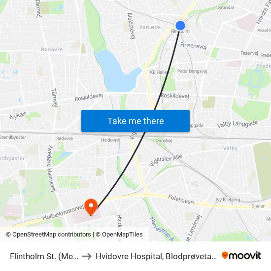 Flintholm St. (Metro) to Hvidovre Hospital, Blodprøvetagning map
