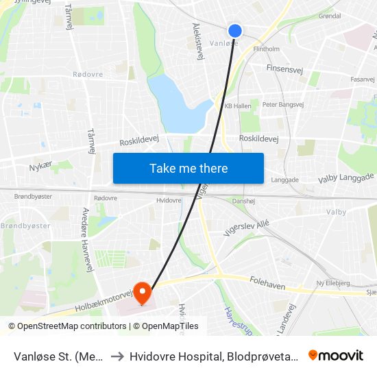 Vanløse St. (Metro) to Hvidovre Hospital, Blodprøvetagning map