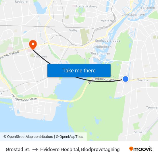 Ørestad St. to Hvidovre Hospital, Blodprøvetagning map