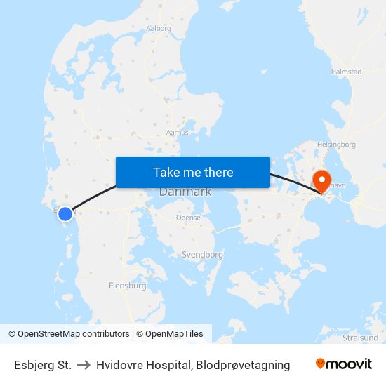 Esbjerg St. to Hvidovre Hospital, Blodprøvetagning map