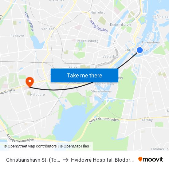 Christianshavn St. (Torvegade) to Hvidovre Hospital, Blodprøvetagning map