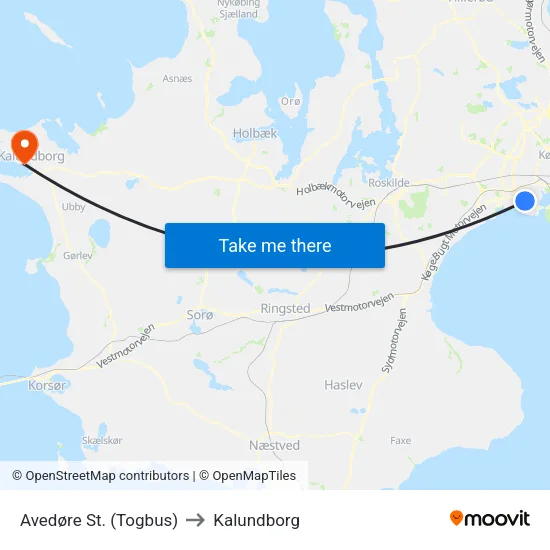 Avedøre St. (Togbus) to Kalundborg map