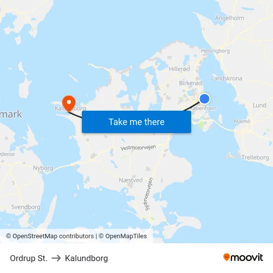 Ordrup St. to Kalundborg map