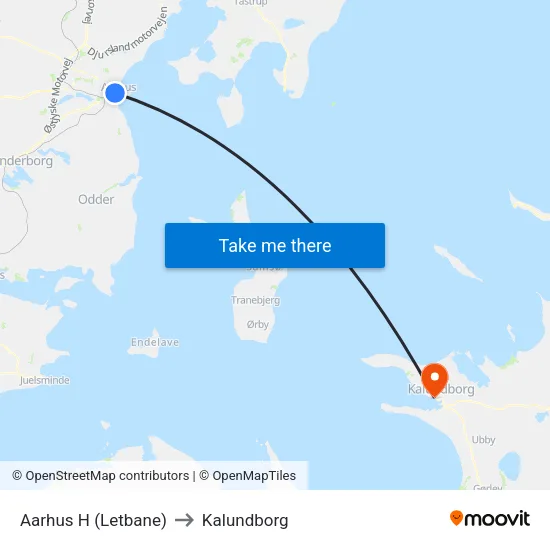 Aarhus H (Letbane) to Kalundborg map