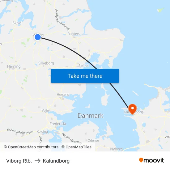 Viborg Rtb. to Kalundborg map