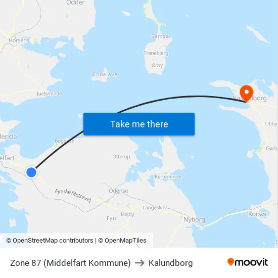 Zone 87 (Middelfart Kommune) to Kalundborg map