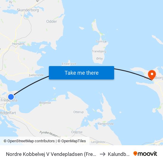 Nordre Kobbelvej V Vendepladsen (Fredericia) to Kalundborg map