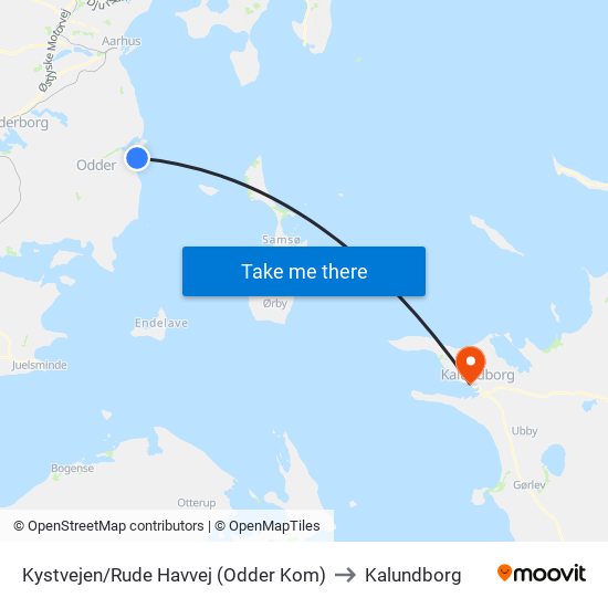 Kystvejen/Rude Havvej (Odder Kom) to Kalundborg map