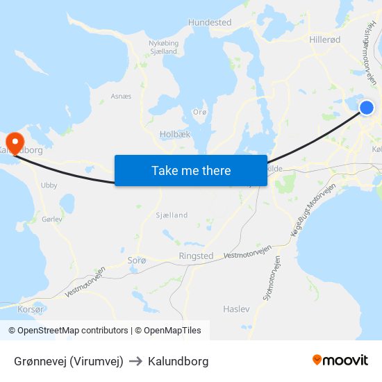 Grønnevej (Virumvej) to Kalundborg map