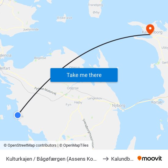 Kulturkajen / Bågøfærgen (Assens Kommune) to Kalundborg map