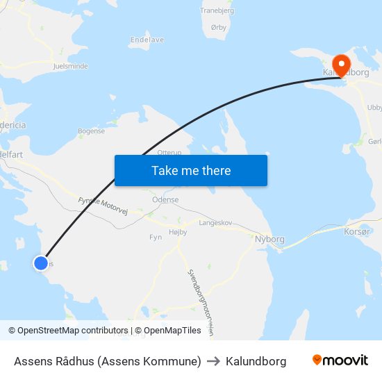 Assens Rådhus (Assens Kommune) to Kalundborg map