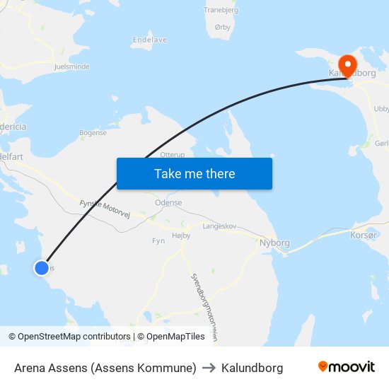 Arena Assens (Assens Kommune) to Kalundborg map