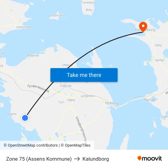 Zone 75 (Assens Kommune) to Kalundborg map