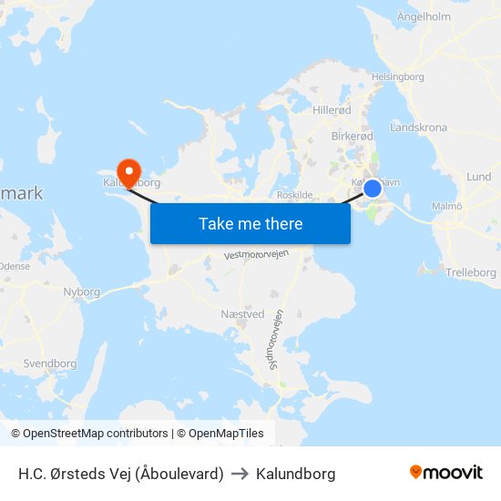 H.C. Ørsteds Vej (Åboulevard) to Kalundborg map