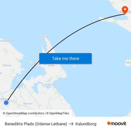Benedikts Plads (Odense Letbane) to Kalundborg map