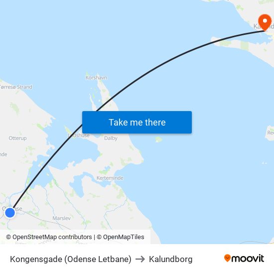Kongensgade (Odense Letbane) to Kalundborg map