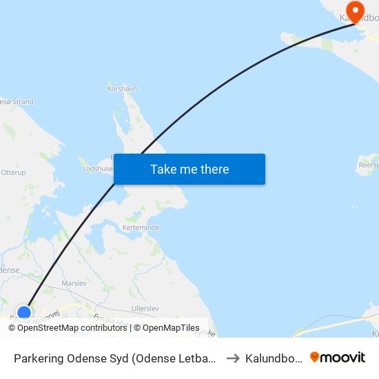 Parkering Odense Syd (Odense Letbane) to Kalundborg map