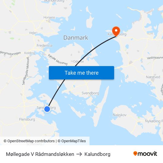 Møllegade V Rådmandsløkken to Kalundborg map