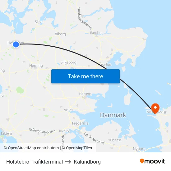 Holstebro Trafikterminal to Kalundborg map