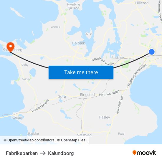 Fabriksparken to Kalundborg map