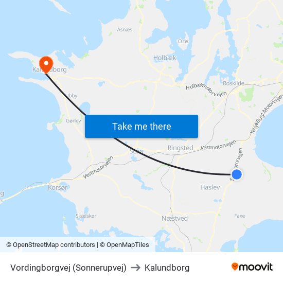 Vordingborgvej (Sonnerupvej) to Kalundborg map