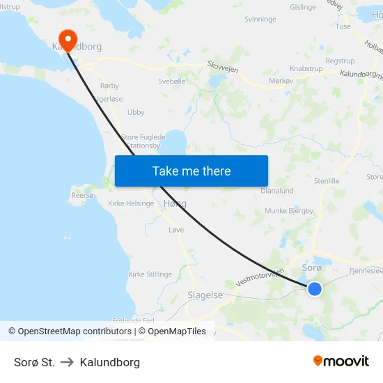 Sorø St. to Kalundborg map